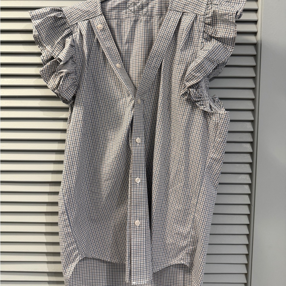 Women's Ruffle Sleeve Checkered Blouse